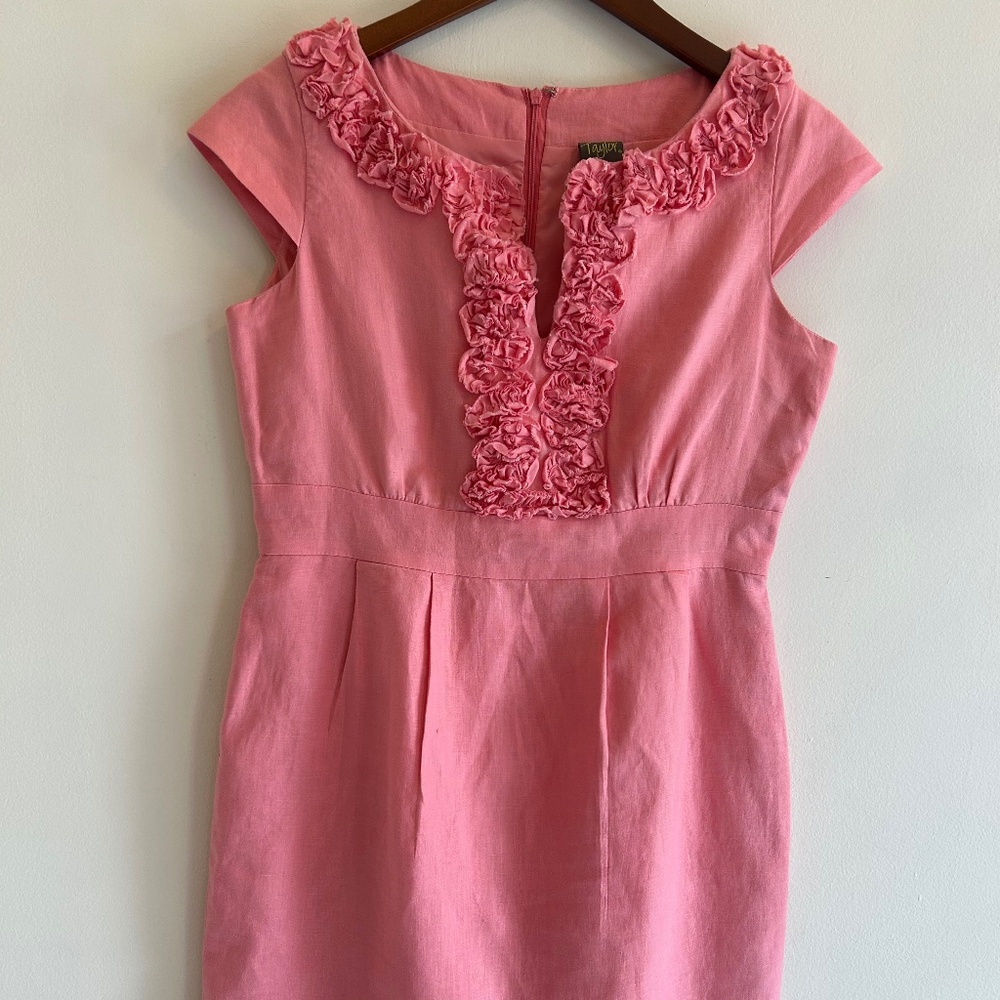 Elegant Taylor Coral Linen cap sleeve midi dress